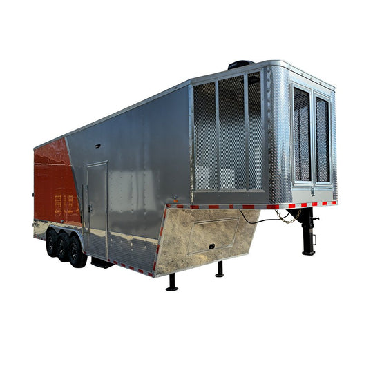 8.5' X 30' Custom Silver and Orange Gooseneck Enclosed Trailer - SLE Equipment - 1