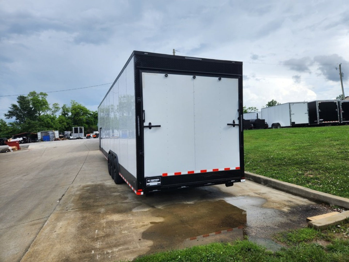 8.5x42 White With Black Out Trim Gooseneck King Pin Fifth Wheel Enclosed Trailer (3) 8K Rear Left