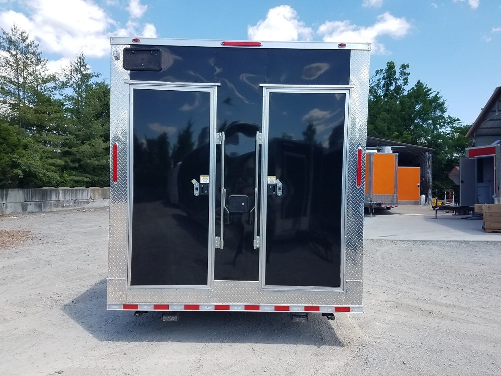 8.5' x 30'  Black Flat Nose w/ Header Cap Concession Food Trailer