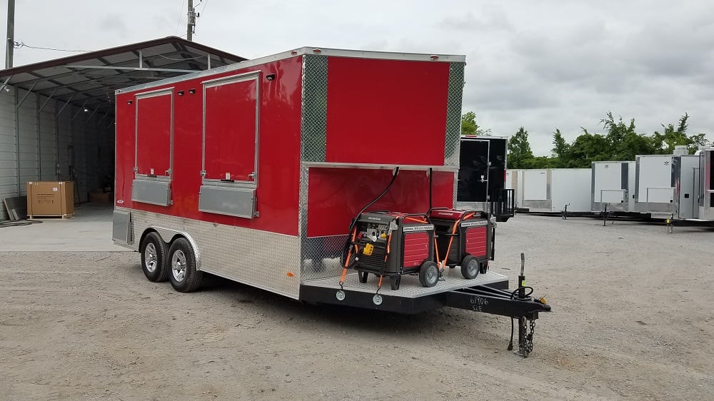 8.5' x 16' Red Half V-nose Half Flat Front Food Trailer With Appliances