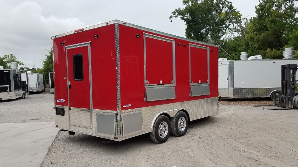 8.5' x 16' Red Half V-nose Half Flat Front Food Trailer With Appliances