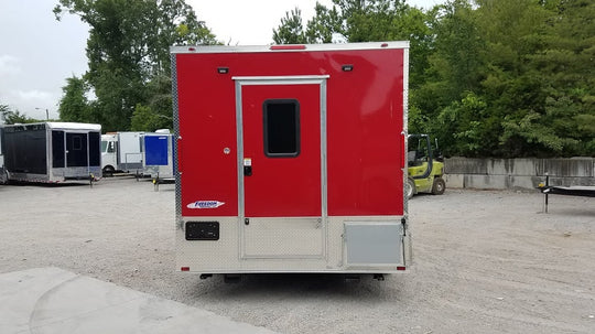 8.5' x 16' Red Half V-nose Half Flat Front Food Trailer With Appliances