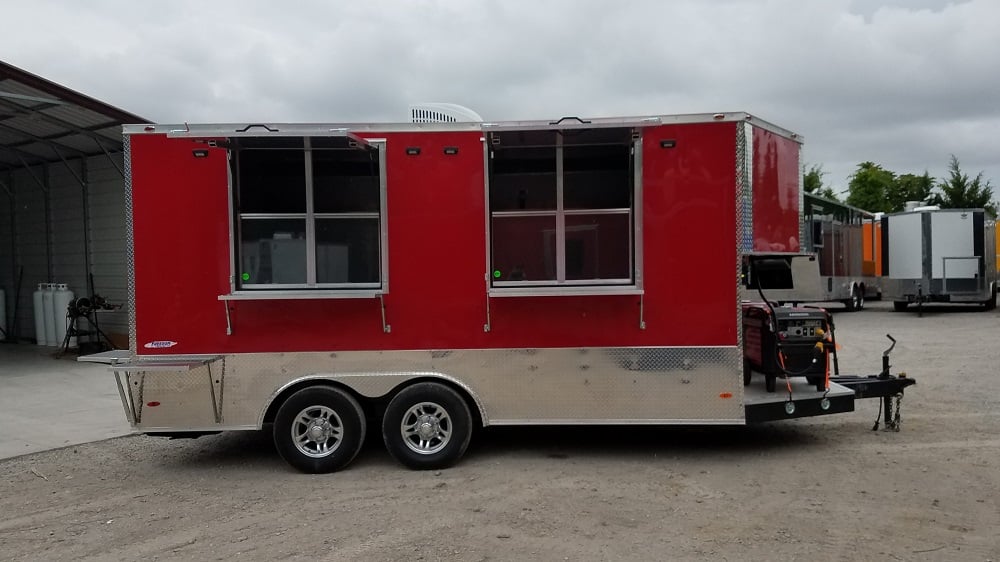 8.5' x 16' Red Half V-nose Half Flat Front Food Trailer With Appliances