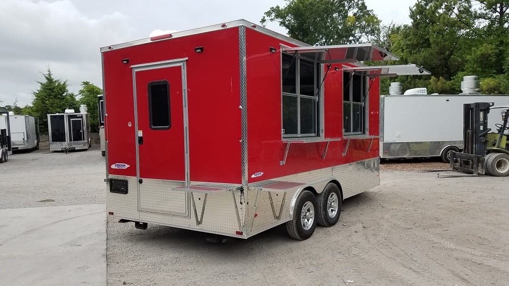 8.5' x 16' Red Half V-nose Half Flat Front Food Trailer With Appliances