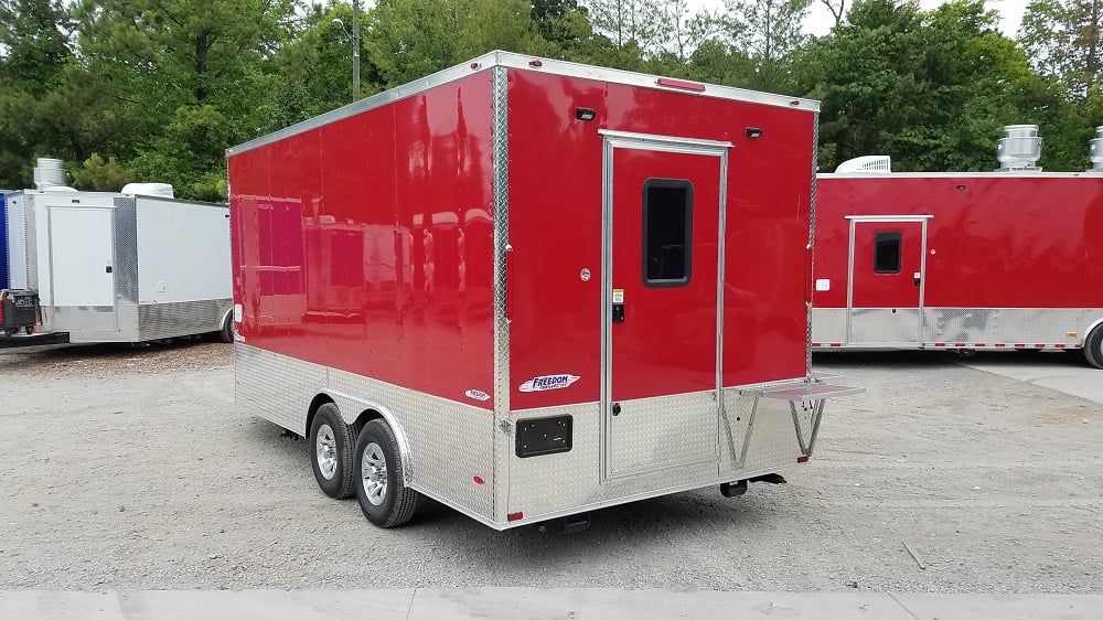 8.5' x 16' Red Half V-nose Half Flat Front Food Trailer With Appliances