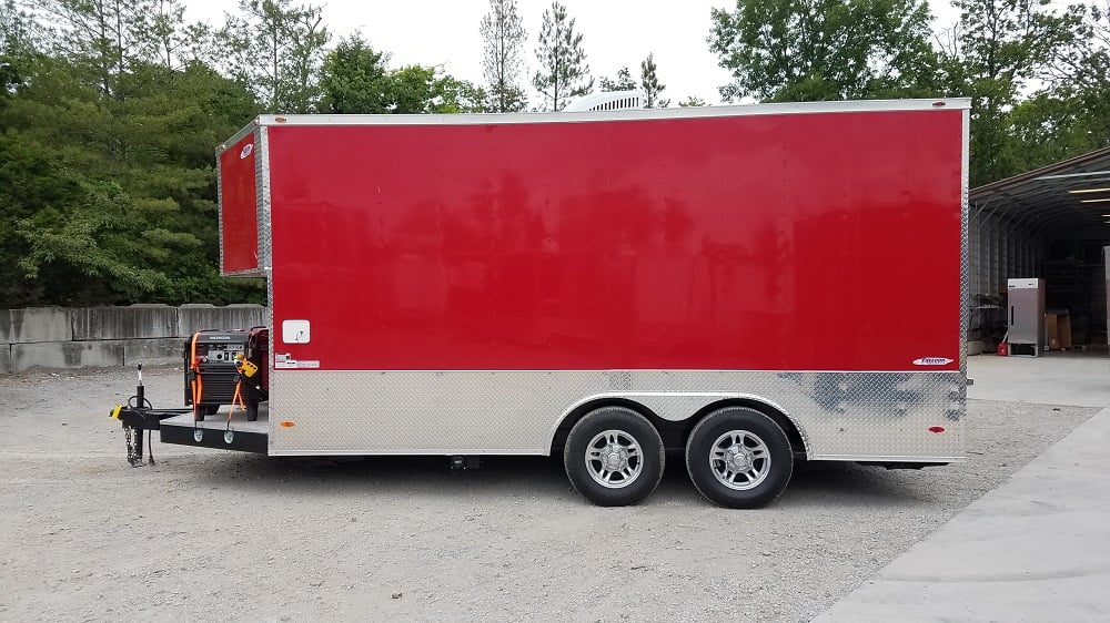 8.5' x 16' Red Half V-nose Half Flat Front Food Trailer With Appliances