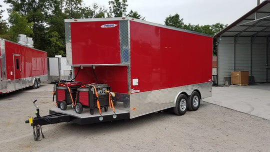 8.5' x 16' Red Half V-nose Half Flat Front Food Trailer With Appliances