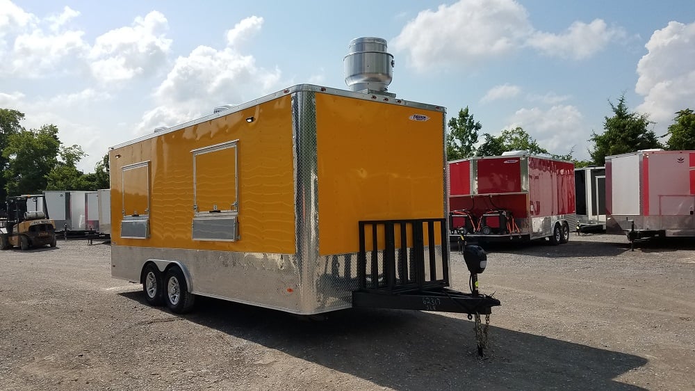 8.5' x 20' Penske Yellow Flat Nose Concession Food Trailer