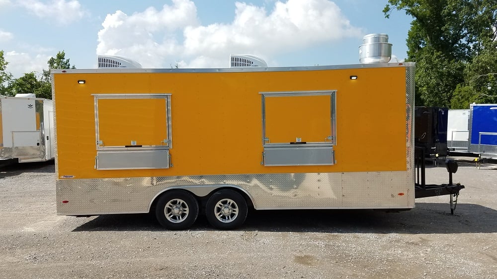 8.5' x 20' Penske Yellow Flat Nose Concession Food Trailer