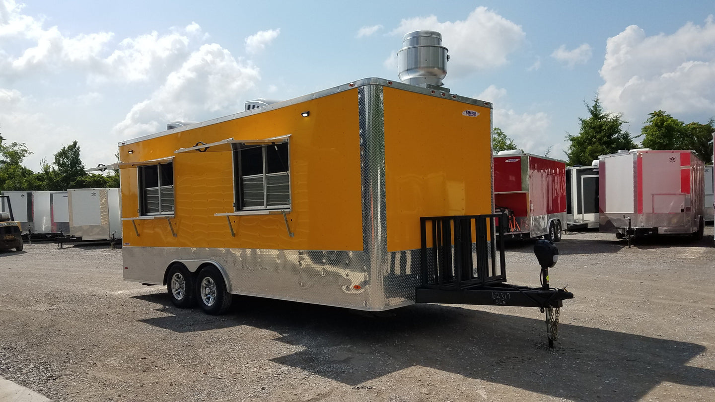 8.5' x 20' Penske Yellow Flat Nose Concession Food Trailer