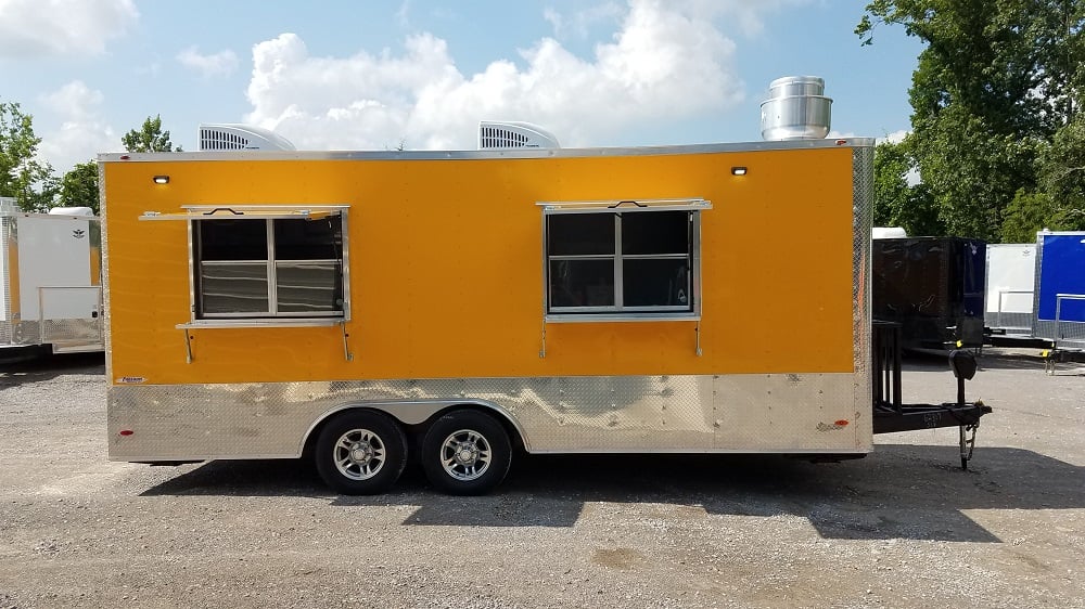 8.5' x 20' Penske Yellow Flat Nose Concession Food Trailer