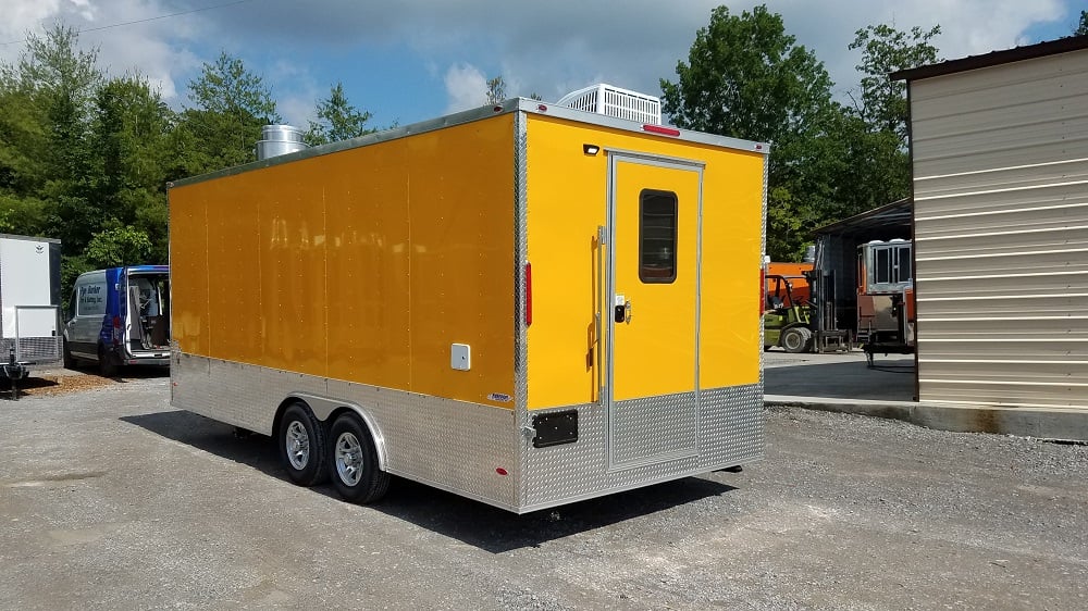 8.5' x 20' Penske Yellow Flat Nose Concession Food Trailer