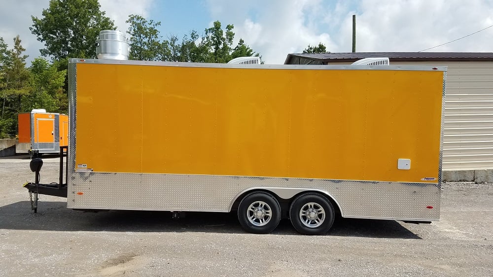 8.5' x 20' Penske Yellow Flat Nose Concession Food Trailer