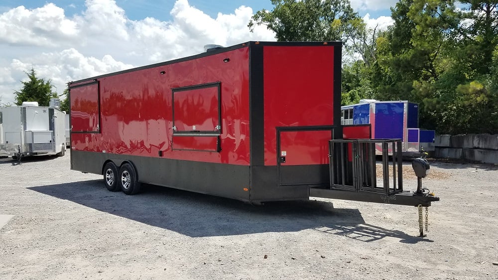 8.5' x 26' Red & Black Porch Style Concession Food Trailer With Appliances