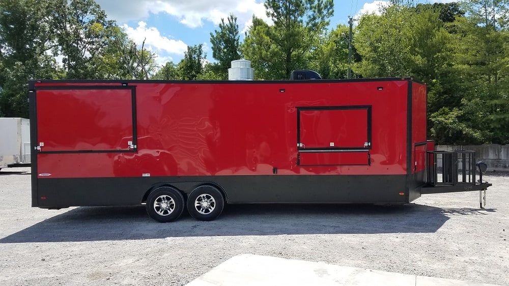 8.5' x 26' Red & Black Porch Style Concession Food Trailer With Appliances