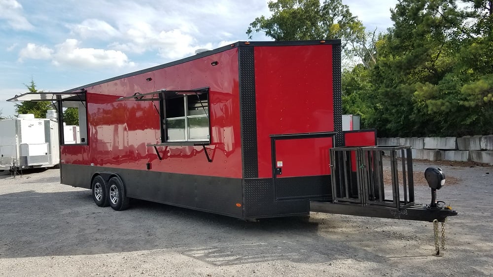 8.5' x 26' Red & Black Porch Style Concession Food Trailer With Appliances