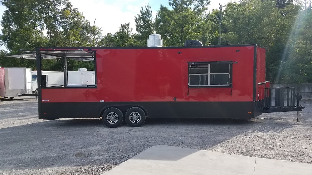 8.5' x 26' Red & Black Porch Style Concession Food Trailer With Appliances