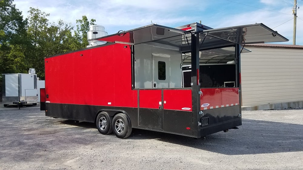 8.5' x 26' Red & Black Porch Style Concession Food Trailer