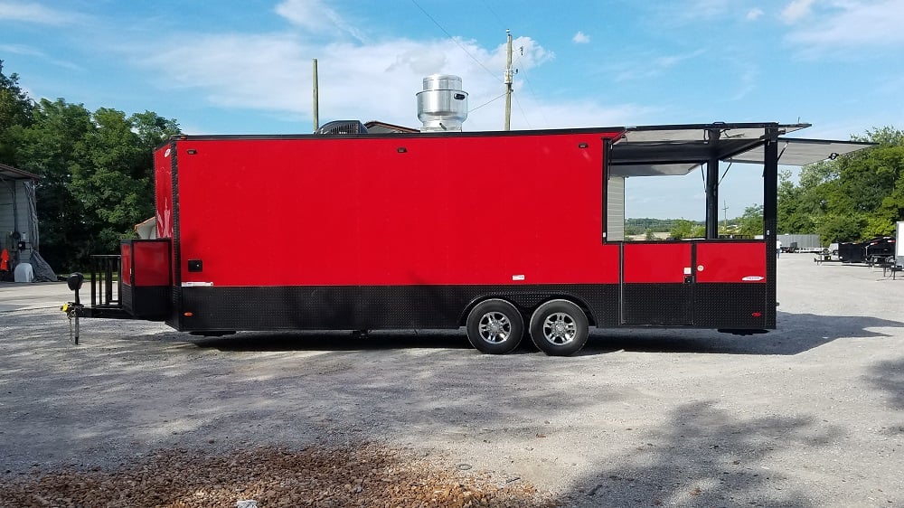 8.5' x 26' Red & Black Porch Style Concession Food Trailer