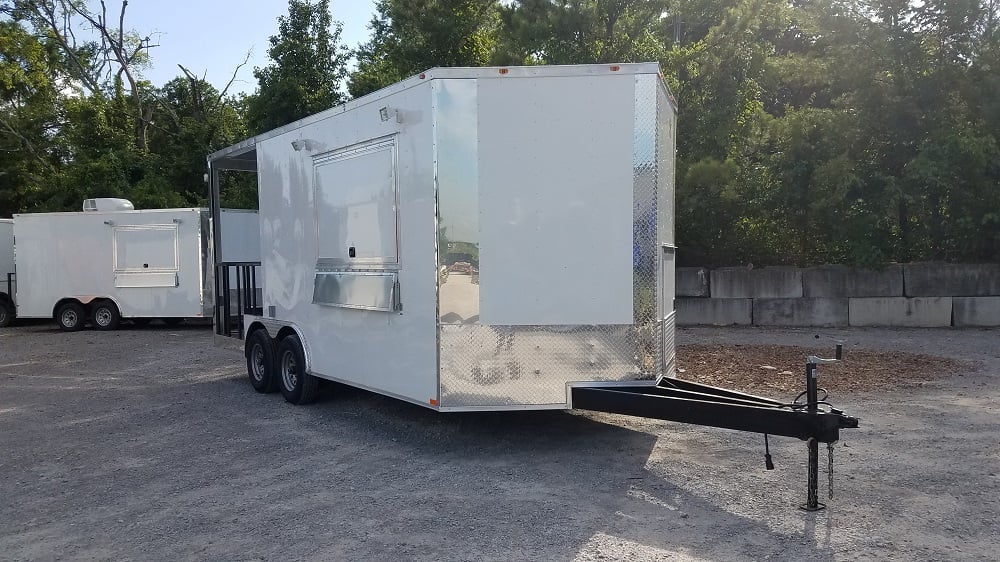 8.5' x 18' White Porch Style Event Concession Food Trailer