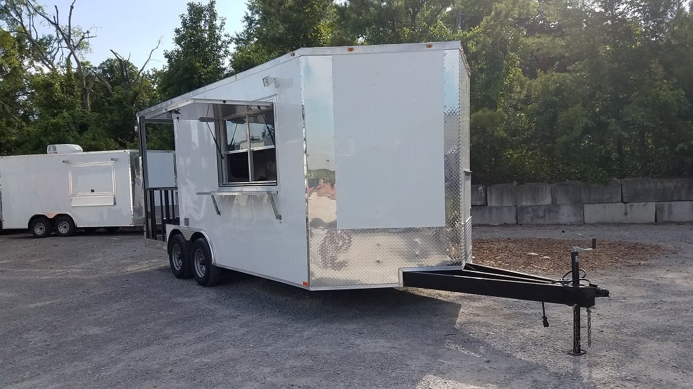 8.5' x 18' White Porch Style Event Concession Food Trailer