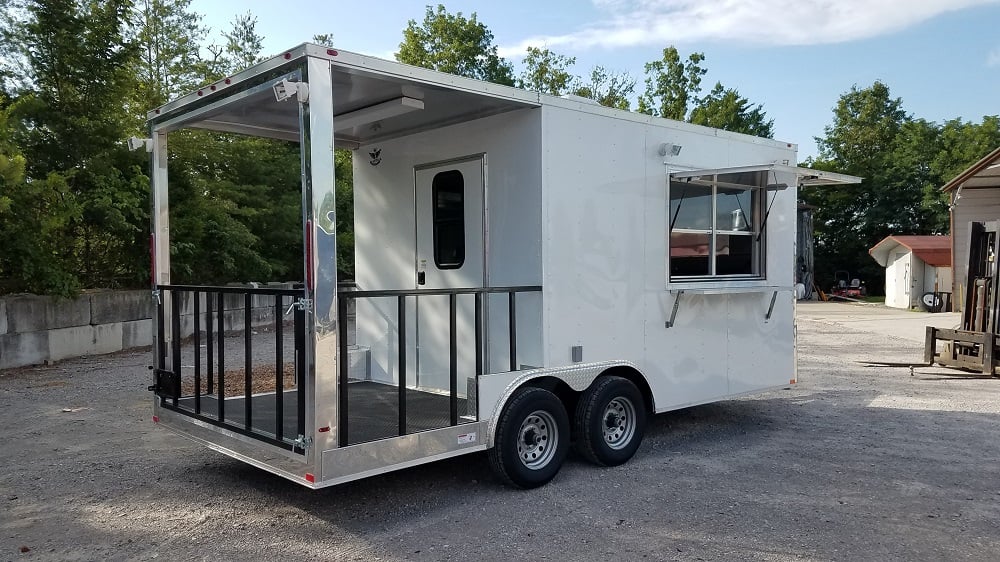 8.5' x 18' White Porch Style Event Concession Food Trailer