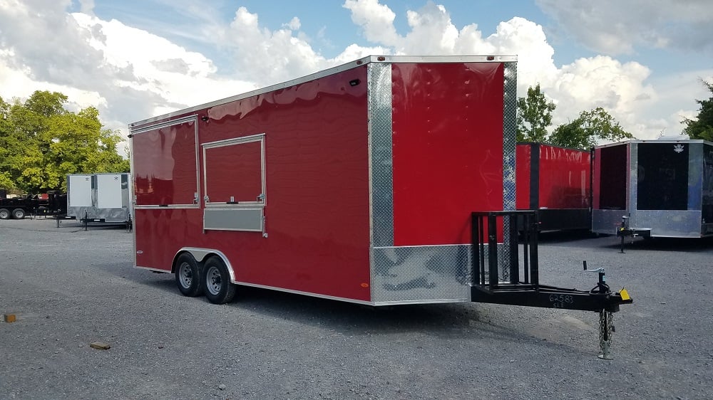 8.5' x 20' Red Porch Style Concession Food Trailer