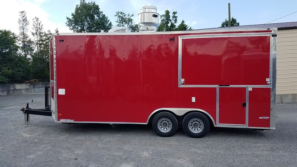 8.5' x 20' Red Porch Style Concession Food Trailer