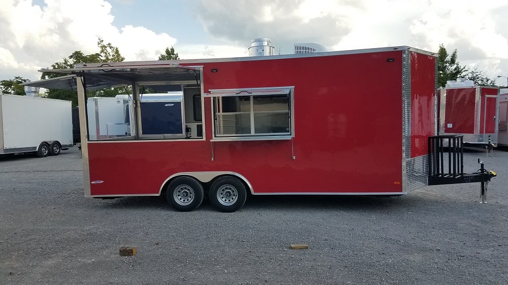 8.5' x 20' Red Porch Style Concession Food Trailer