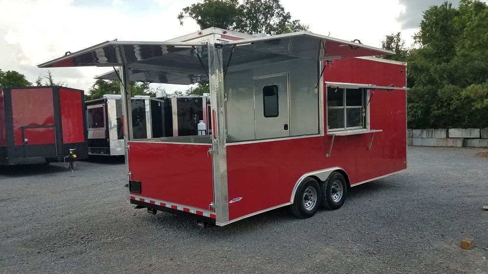 8.5' x 20' Red Porch Style Concession Food Trailer