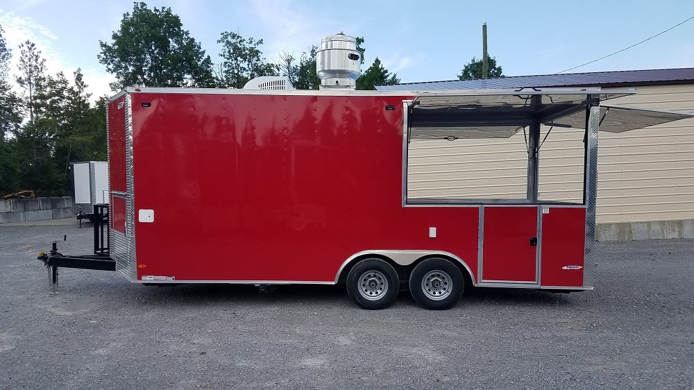 8.5' x 20' Red Porch Style Concession Food Trailer