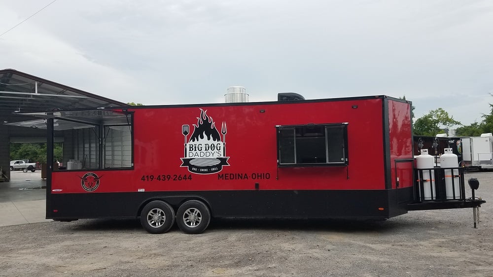 8.5' x 26' Red & Black Porch Style Concession Food Trailer With Appliances