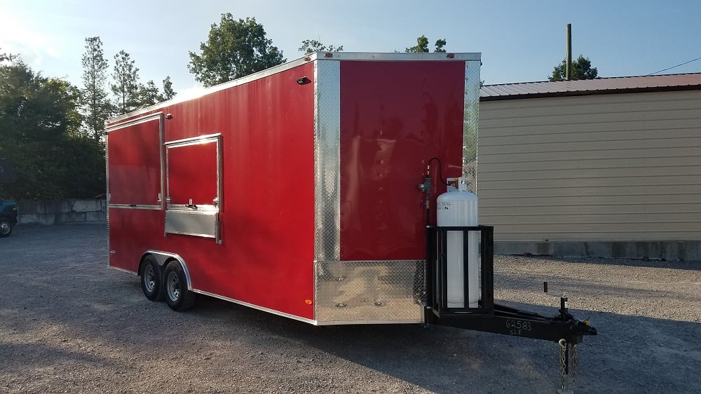 8.5' x 20' Red Porch Style Concession Food Trailer With Appliances