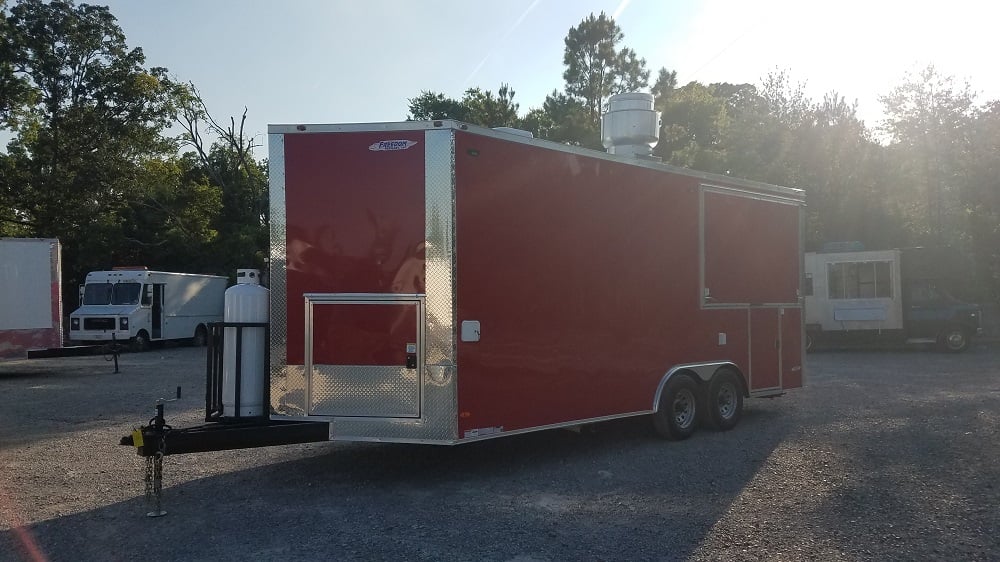 8.5' x 20' Red Porch Style Concession Food Trailer With Appliances