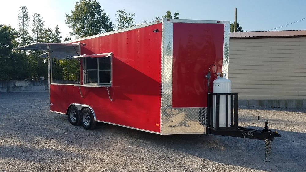 8.5' x 20' Red Porch Style Concession Food Trailer With Appliances