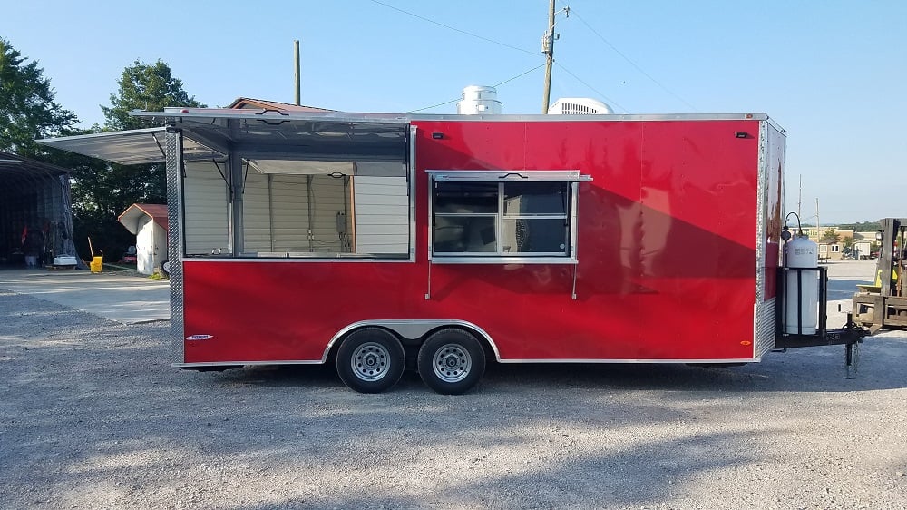 8.5' x 20' Red Porch Style Concession Food Trailer With Appliances