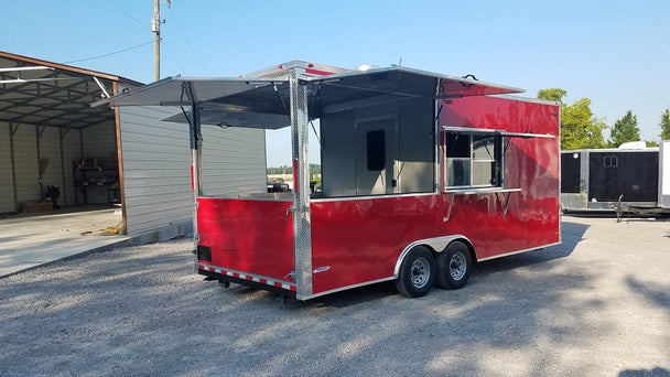 8.5' x 20' Red Porch Style Concession Food Trailer With Appliances