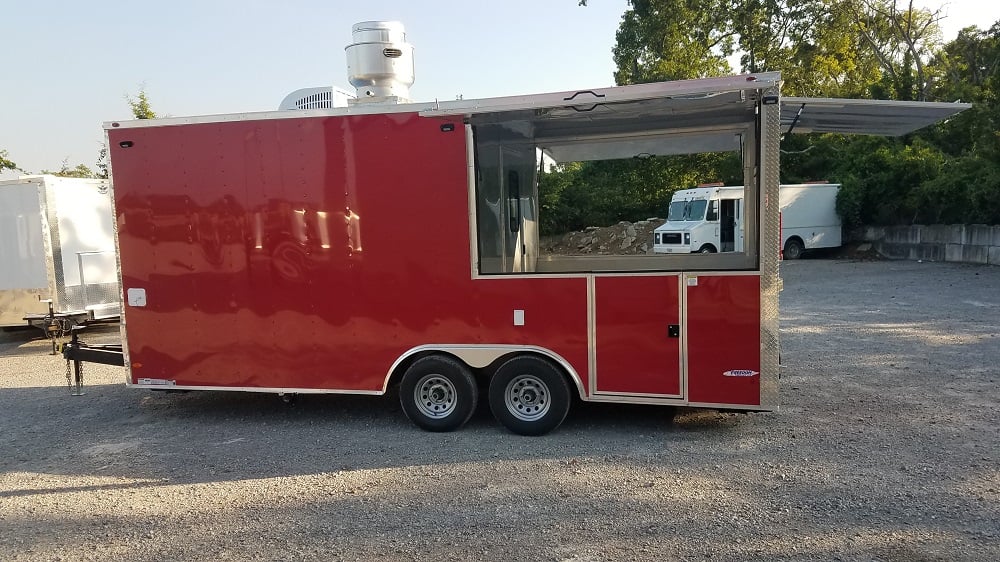 8.5' x 20' Red Porch Style Concession Food Trailer With Appliances