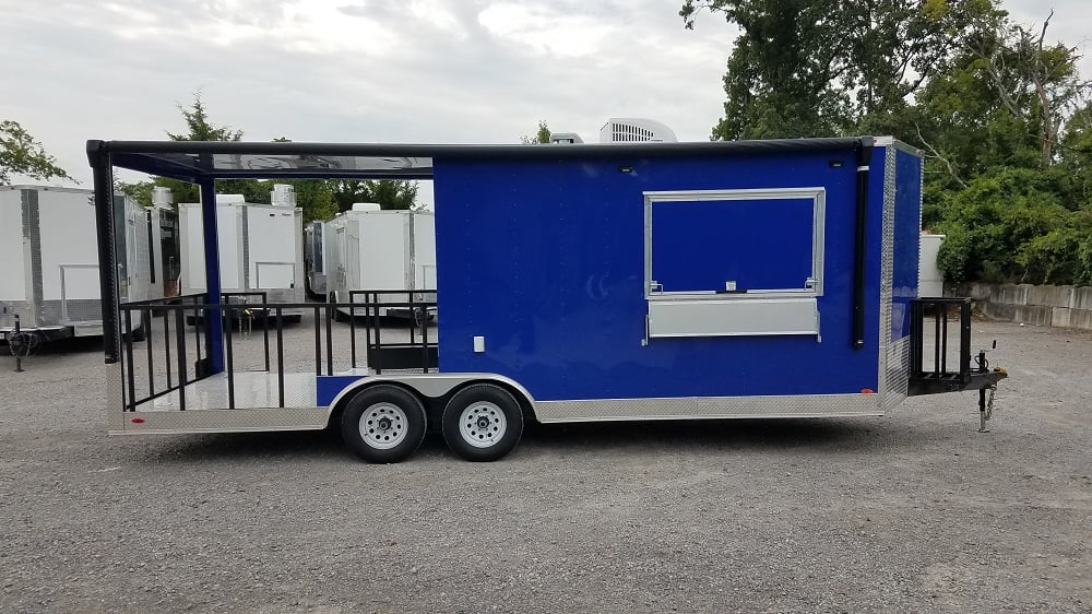 8.5' x 22' Cobalt Blue Porch Style Concession Food Trailer