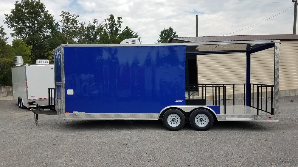 8.5' x 22' Cobalt Blue Porch Style Concession Food Trailer