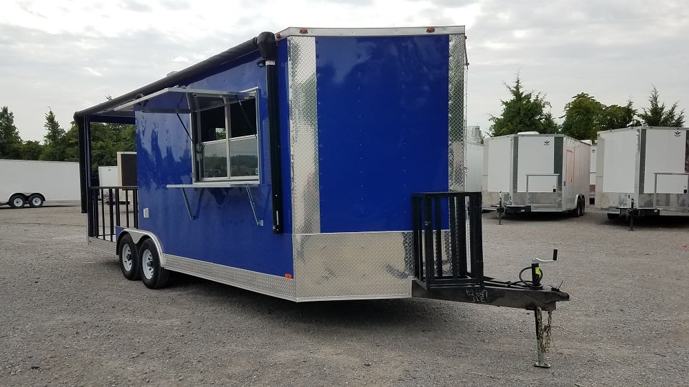 8.5' x 22' Cobalt Blue Porch Style Concession Food Trailer