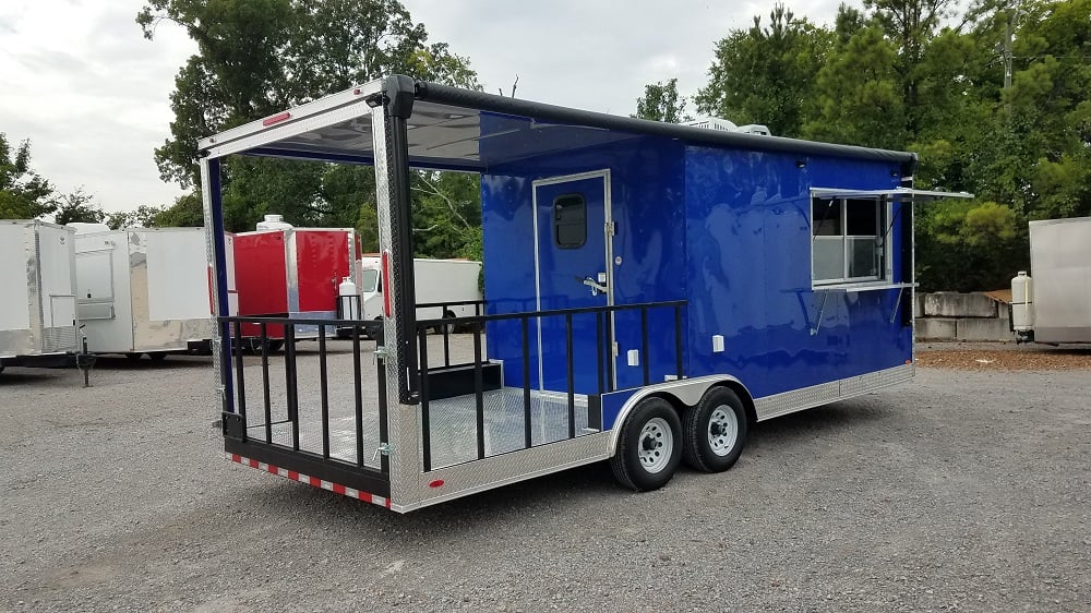 8.5' x 22' Cobalt Blue Porch Style Concession Food Trailer