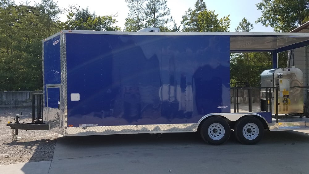 8.5' x 22' Cobalt Blue Porch Style Concession Food Trailer With Appliances