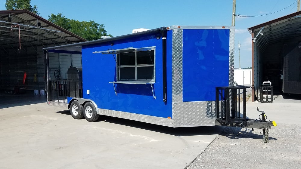 8.5' x 22' Cobalt Blue Porch Style Concession Food Trailer With Appliances