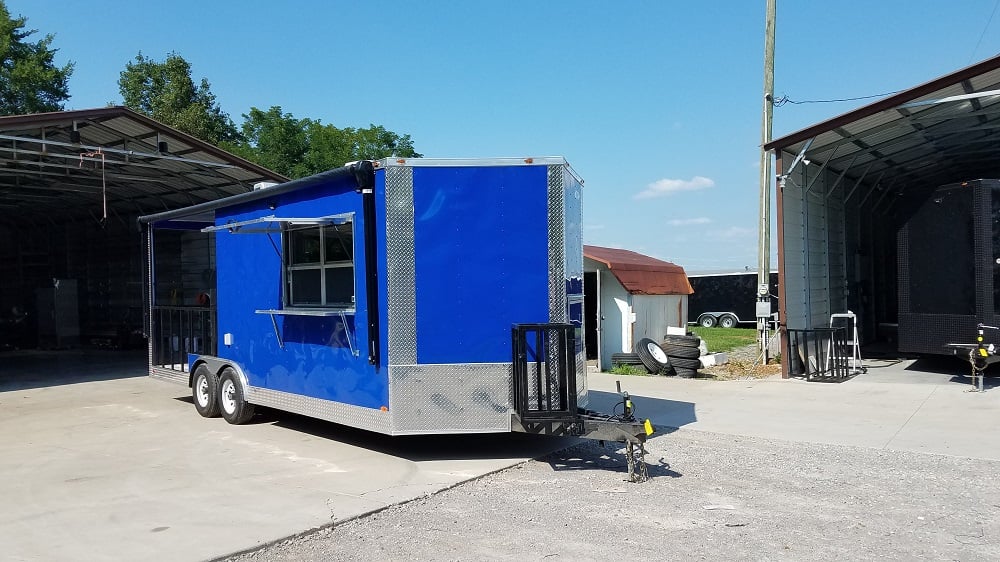 8.5' x 22' Cobalt Blue Porch Style Concession Food Trailer With Appliances