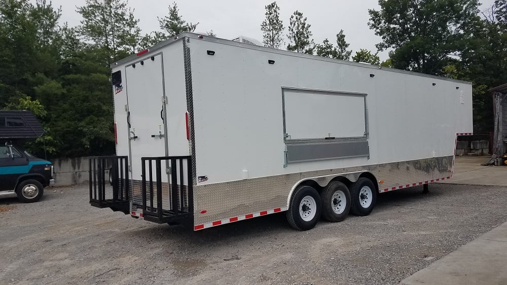 White 8.5' x 35' Gooseneck Food Vending Trailer