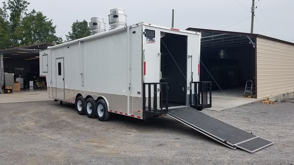 White 8.5' x 35' Gooseneck Food Vending Trailer