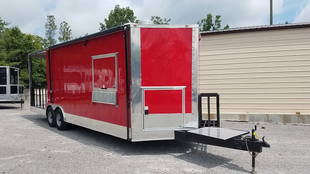 8.5' x 26' Red Porch Style Concession Food Trailer