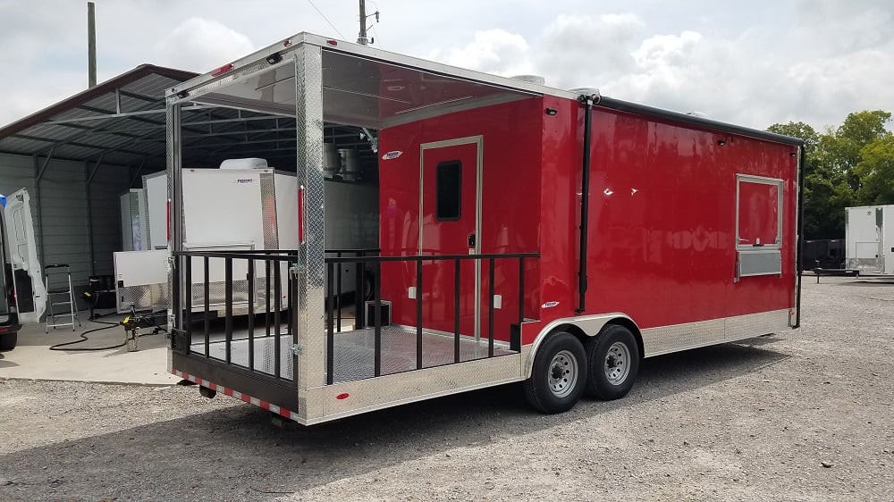 8.5' x 26' Red Porch Style Concession Food Trailer