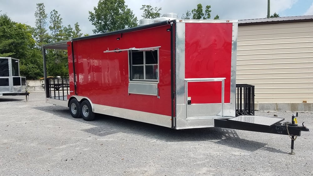 8.5' x 26' Red Porch Style Concession Food Trailer